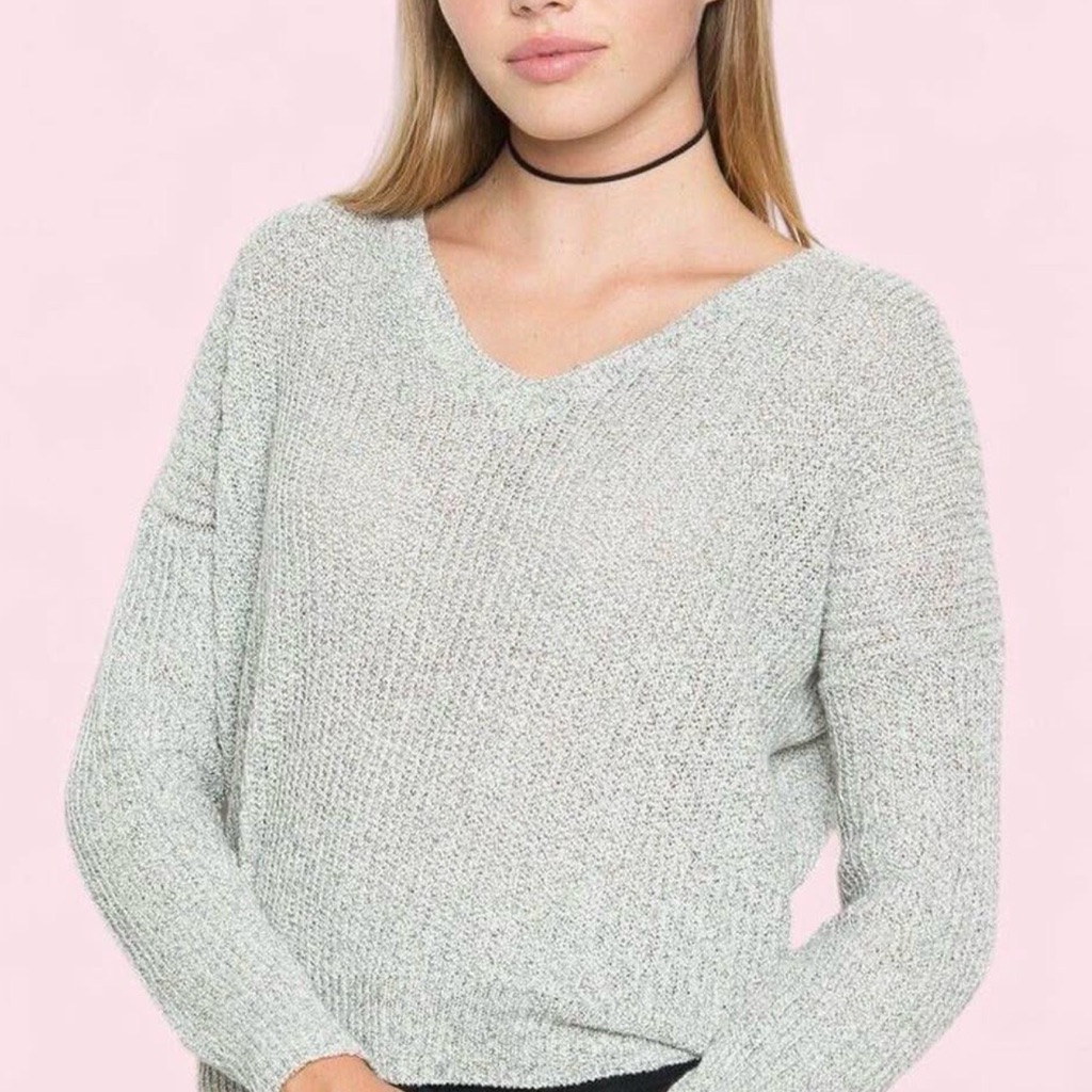 Brandy Melville Elegant Women's V-Neck Sweater In Light Gray One Size